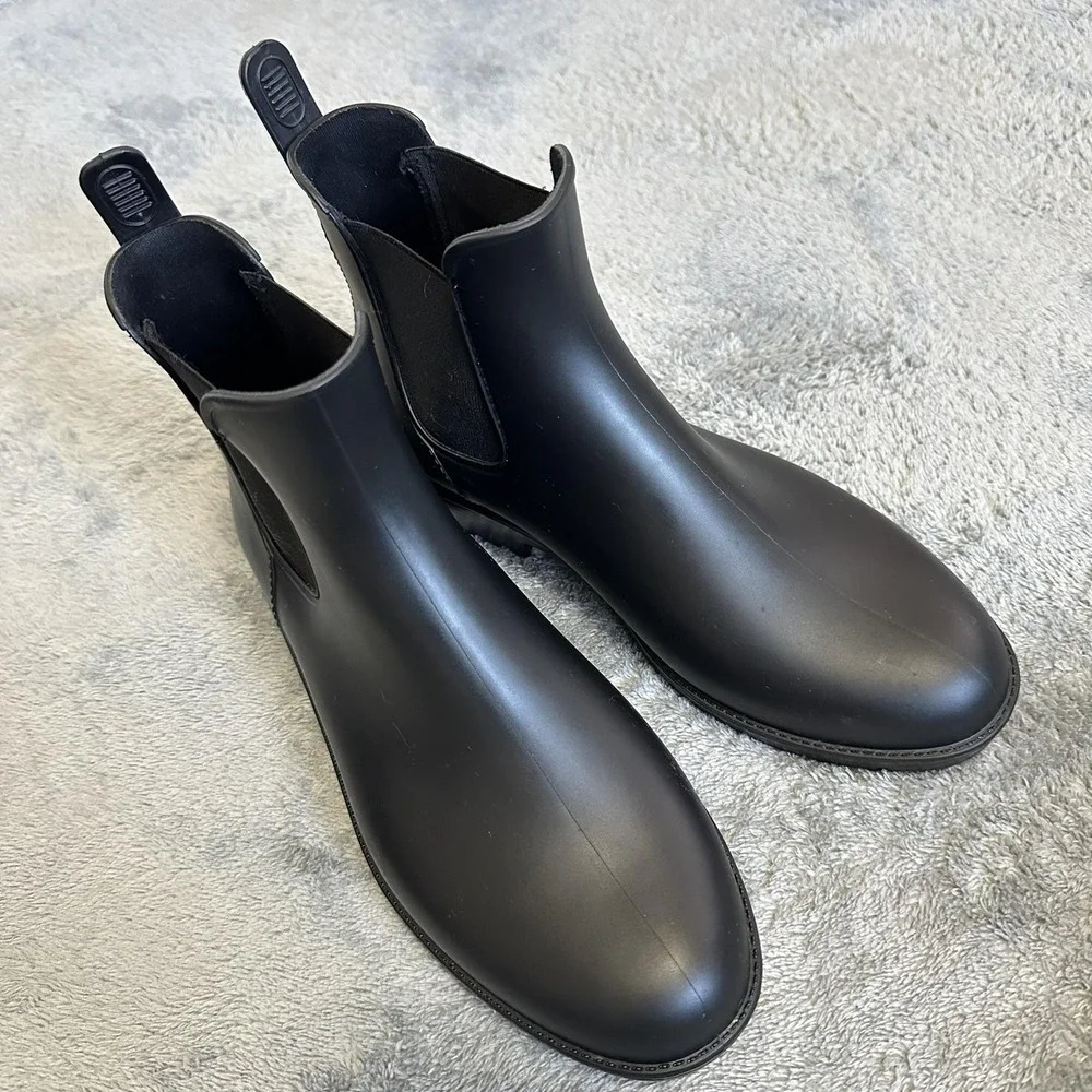 ASGARD Black Chelsea Rain Boots Waterproof Rubber Ankle Slip On Womens 9.5 EU 40